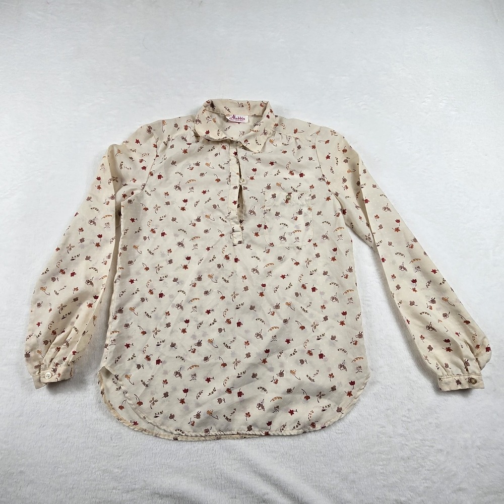 Aladdin Vintage Blouse Womens Size 10 Medium Fall Foliage 1/4 Button Top Cream